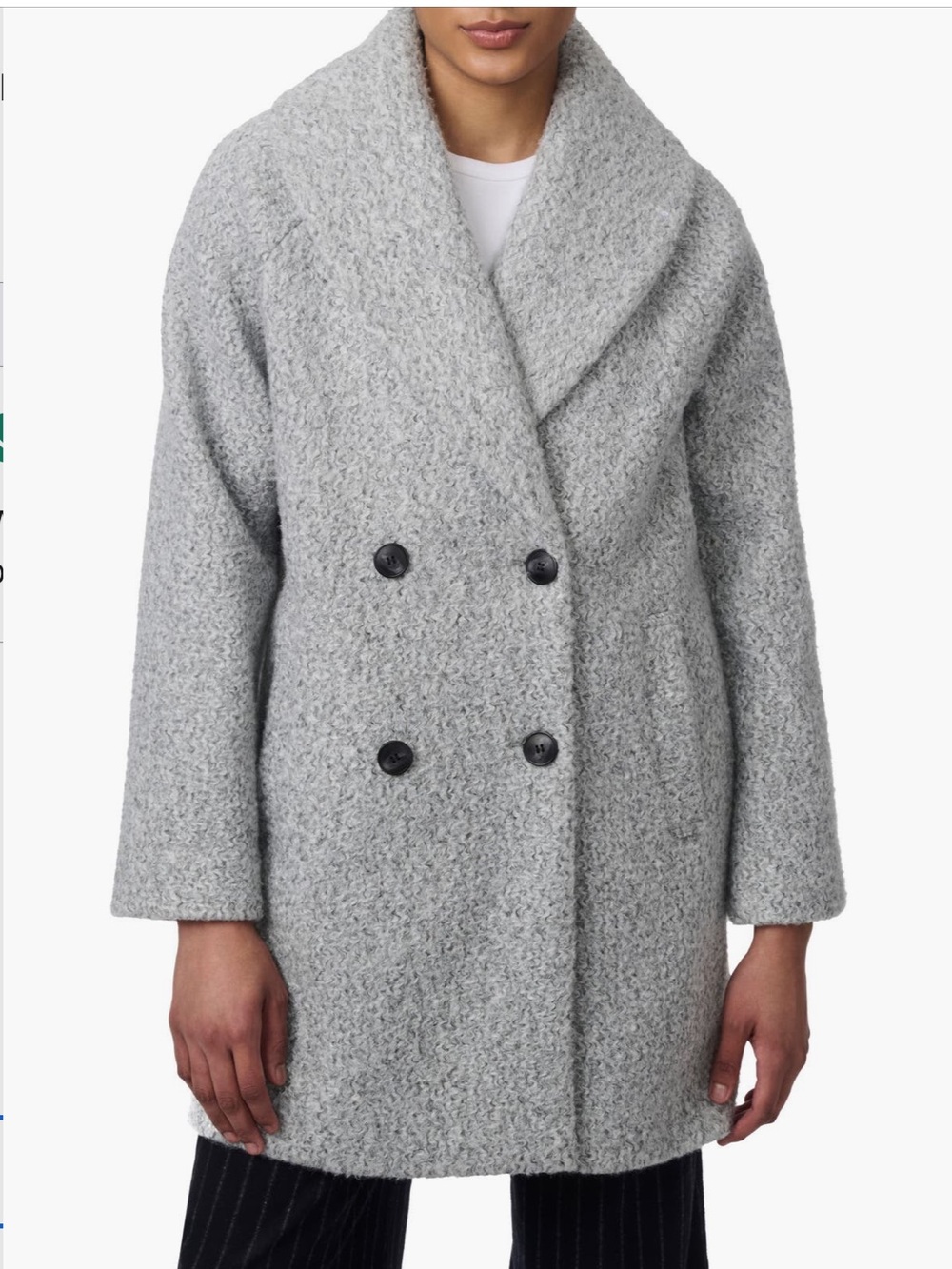 Bernardo Shawl Collar Double-Breasted Faux Sherling Coat